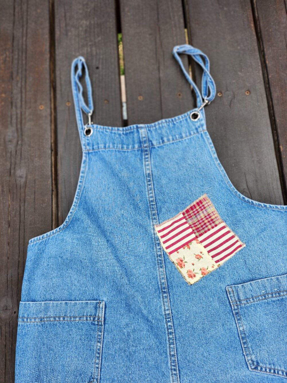 Vintage Watch L.A. 90s Patchwork Denim Streetwear Overalls XL Cottagecore Y2K - Picture 9 of 14
